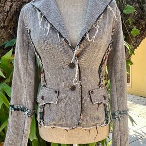 Silver Jeans Gray Tailored Blazer with Frayed Edges